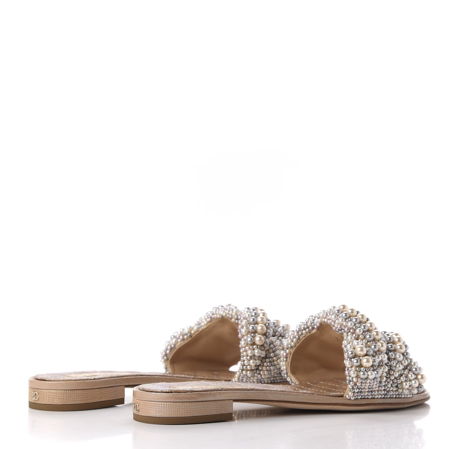 Chanel Calfskin Pearl Flat Sandals 40 Beige 4 of 12