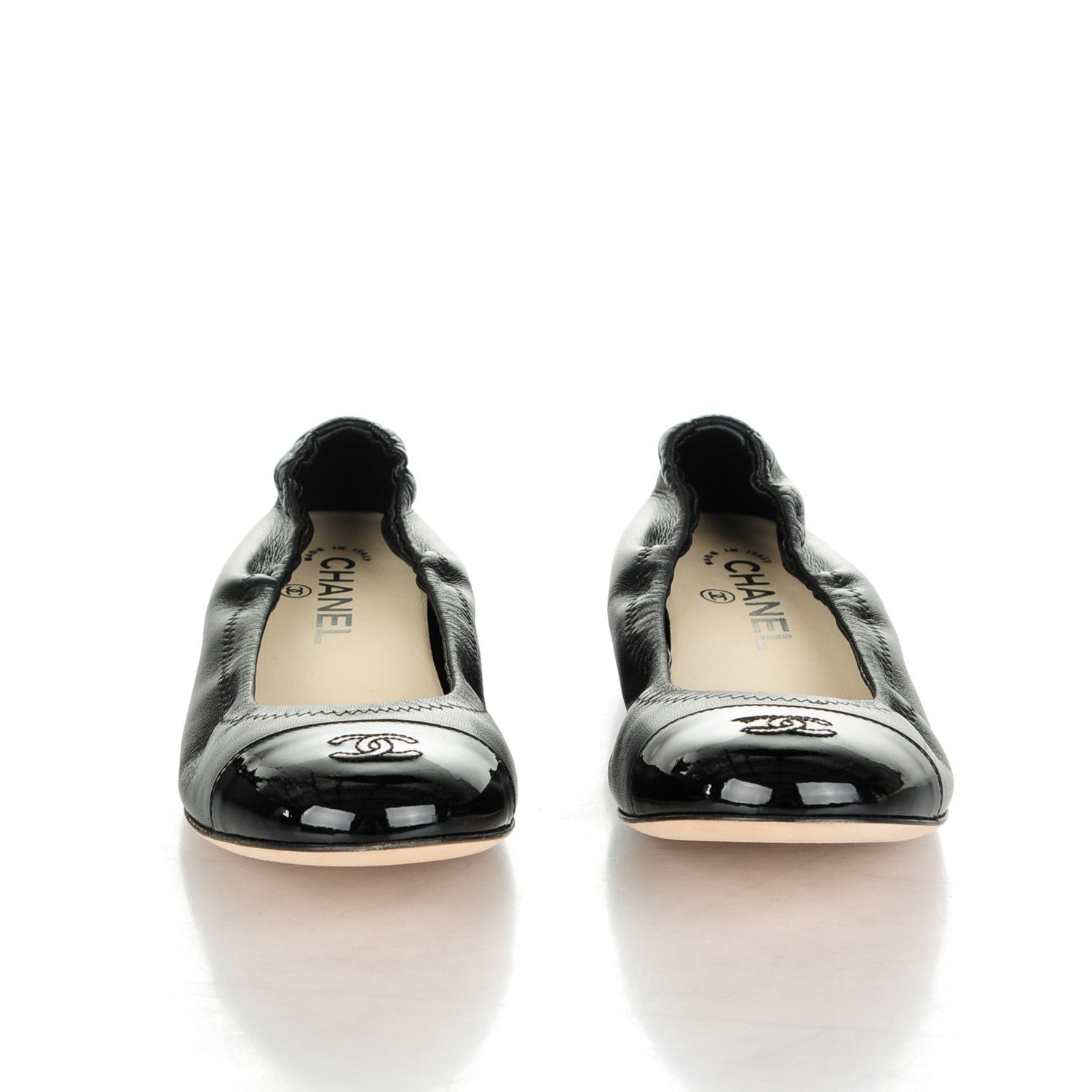 Chanel Lambskin Patent CC Elastic Cap Toe Ballerina Flats 38 Black 2 of 7
