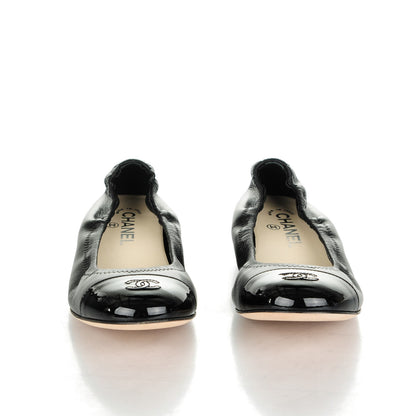Chanel Lambskin Patent CC Elastic Cap Toe Ballerina Flats 38 Black 2 of 7