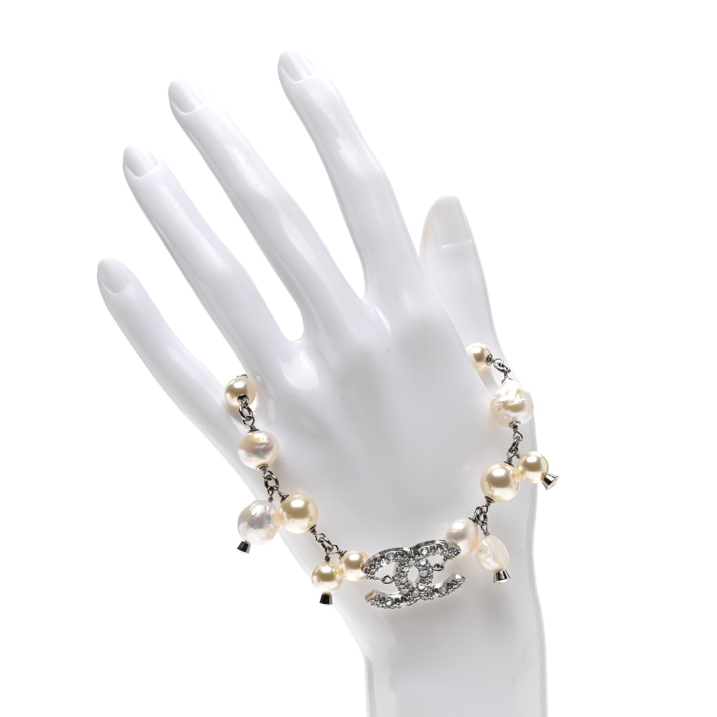 Pearl Crystal CC Bracelet Silver