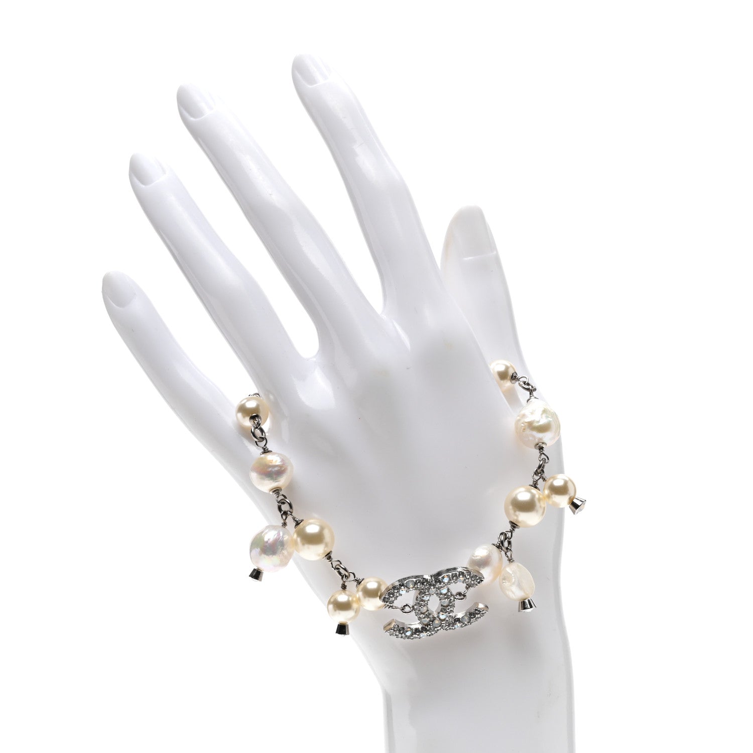 Chanel Pearl Crystal CC Bracelet Silver 2 of 5