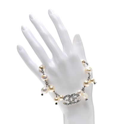 Chanel Pearl Crystal CC Bracelet Silver 2 of 5