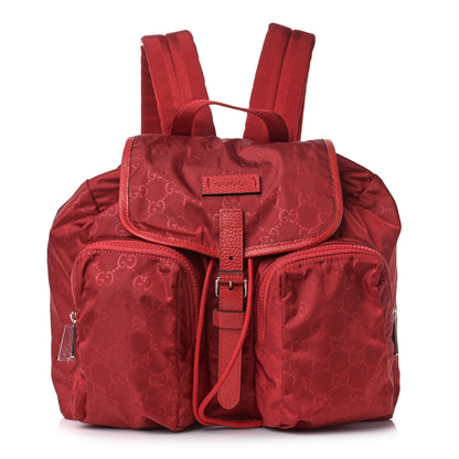 Gucci Nylon Monogram Dollar Calfskin Medium Light Single Buckle Backpack Vibrant Red 1 of 9
