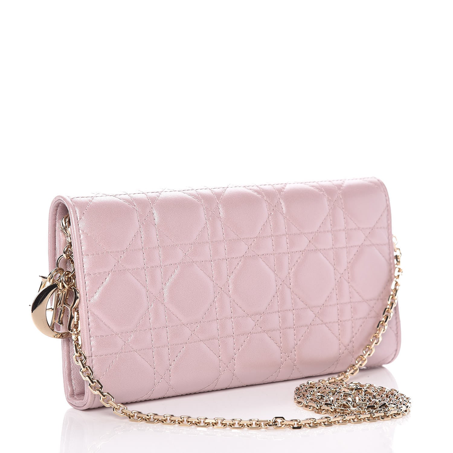 Christian Dior Metallic Lambskin Cannage Rendezvous Chain Wallet Lotus 3 of 9