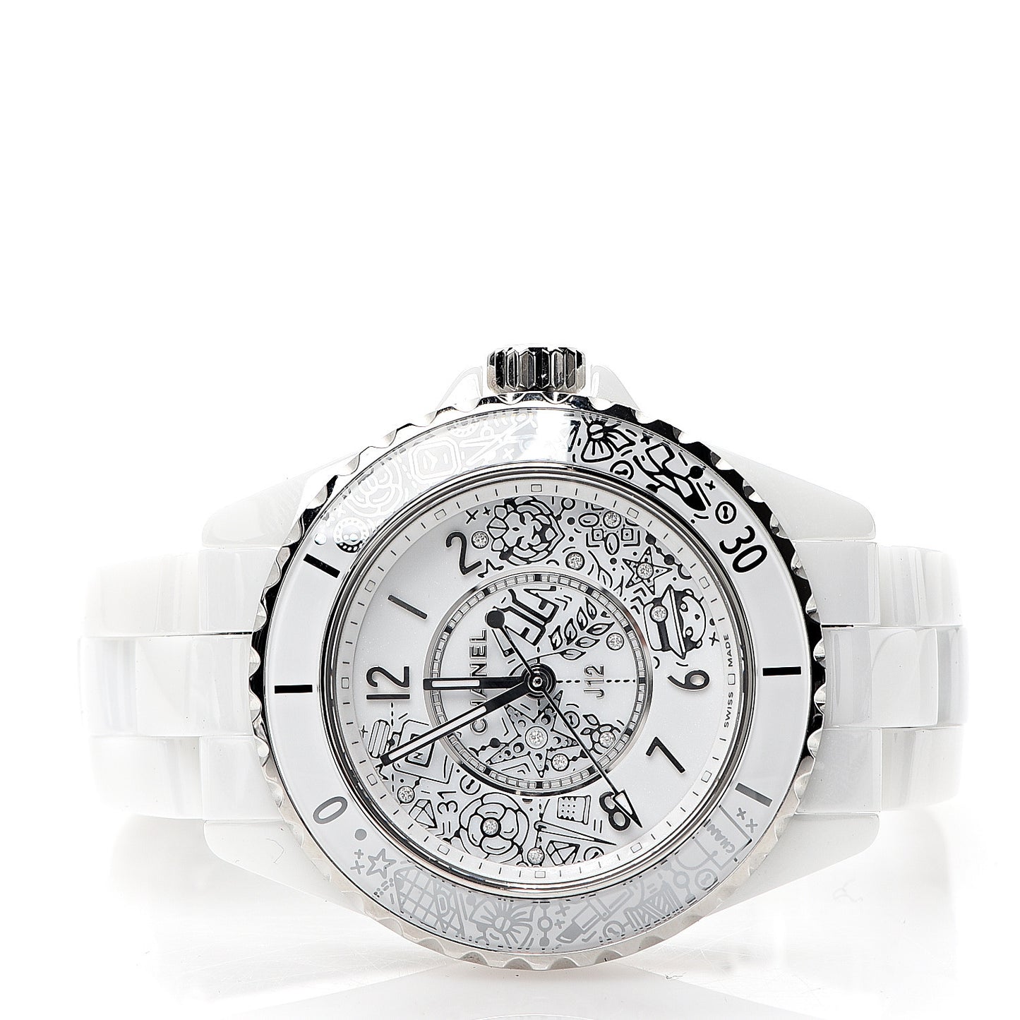 Stainless Steel Ceramic Diamond 33mm J12 Limited Edition Quartz Watch White