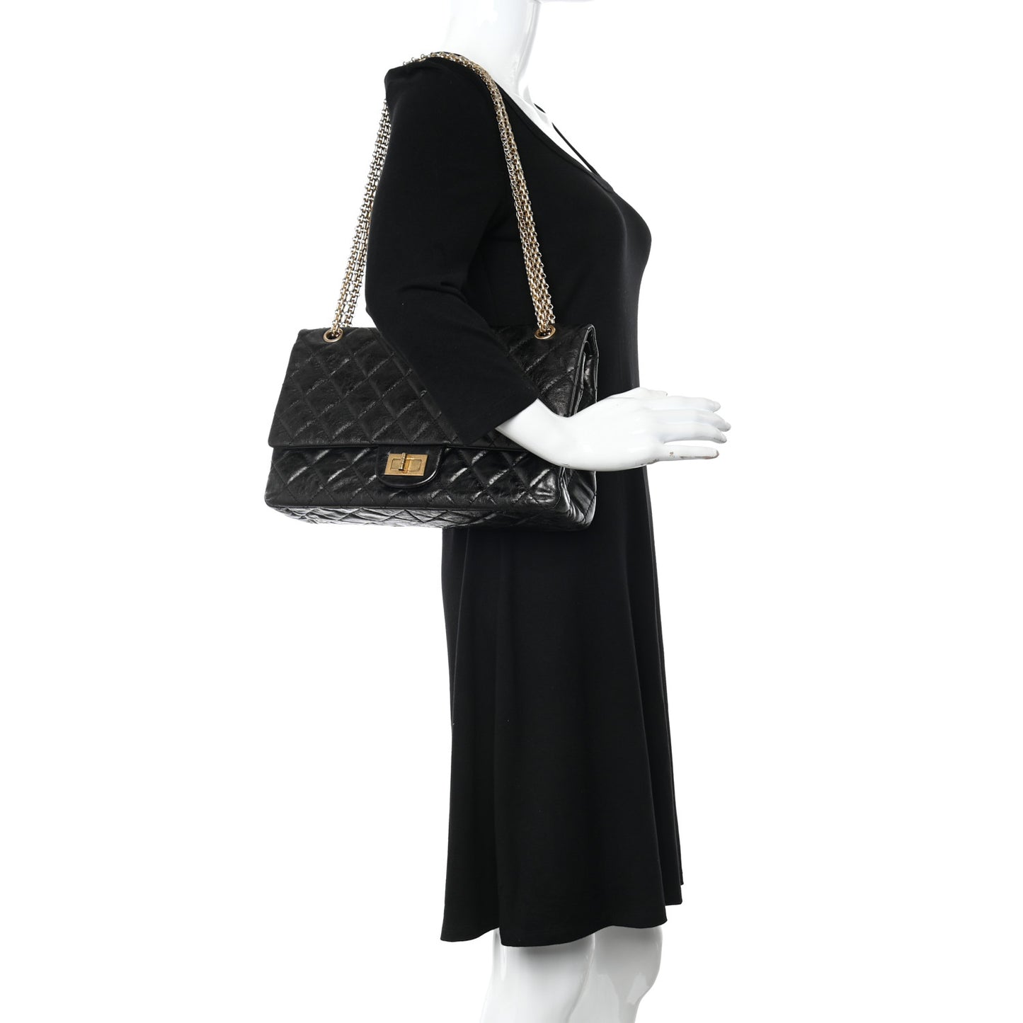 Aged Calfskin Quilted 2.55 Reissue 227 Flap Black