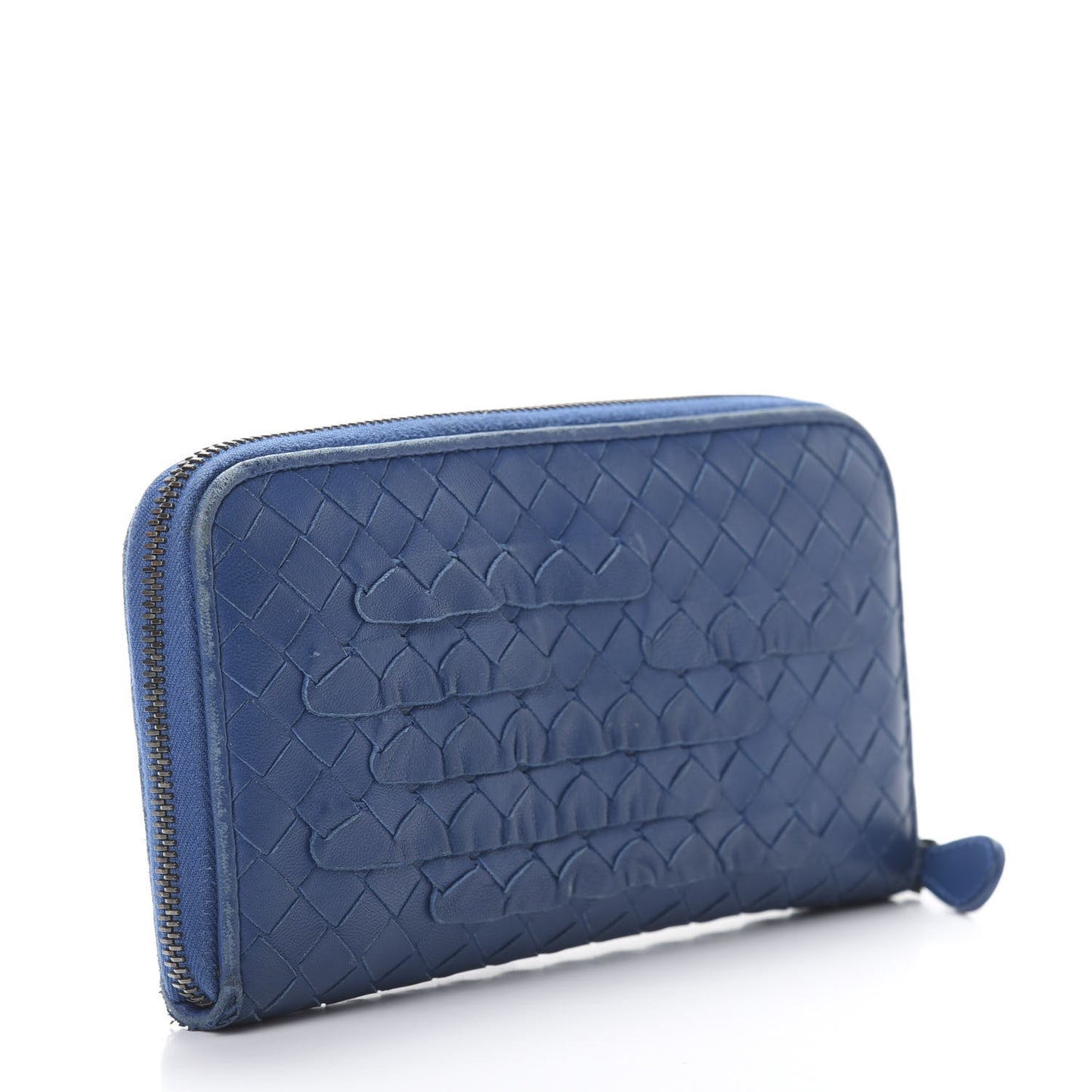 Nappa Intrecciato Zip Around Wallet Blue