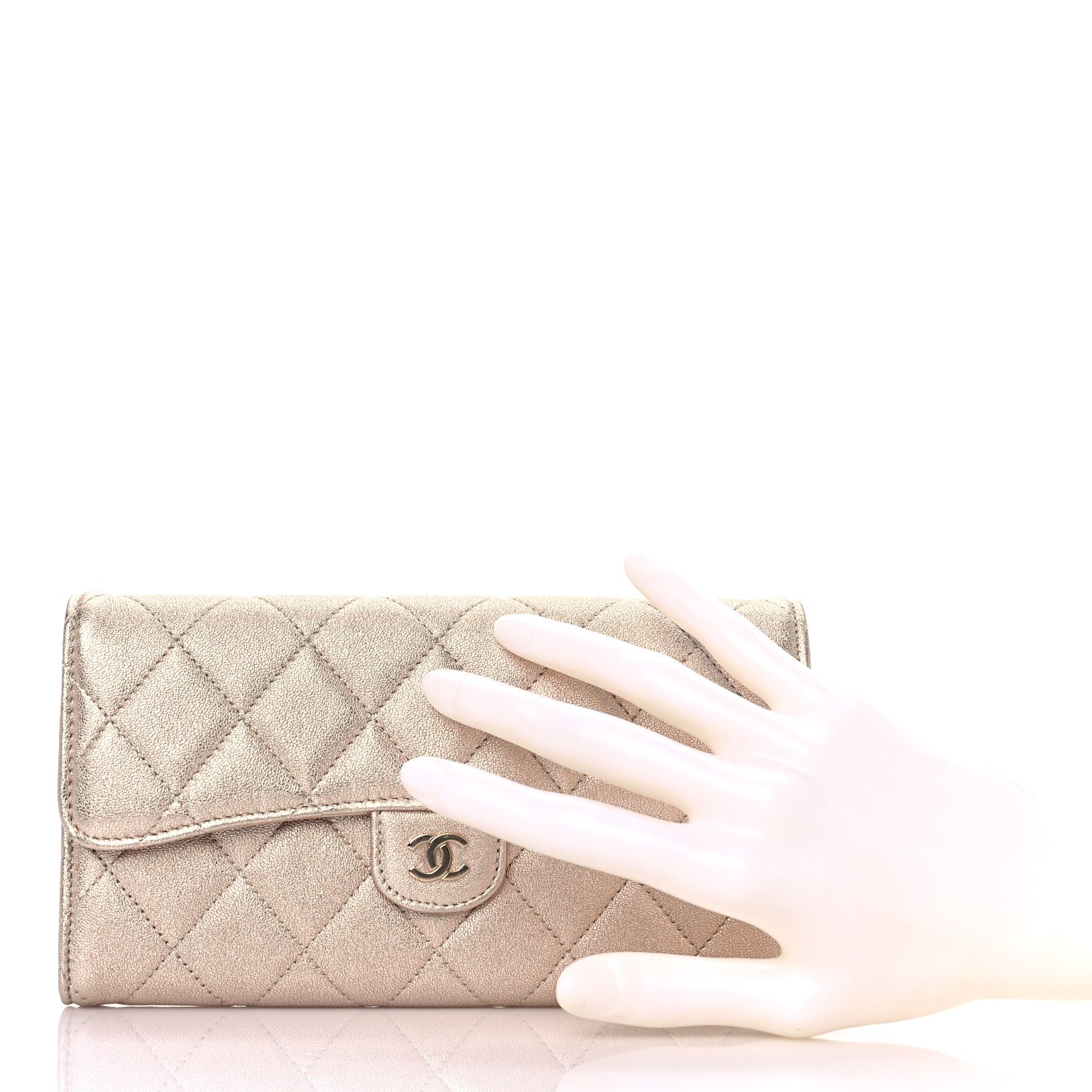 Chanel Metallic Lambskin Quilted Large Gusset Flap Wallet Gold 2 of 11