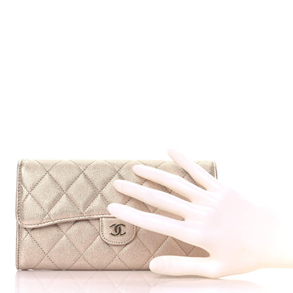 Chanel Metallic Lambskin Quilted Large Gusset Flap Wallet Gold 2 of 11