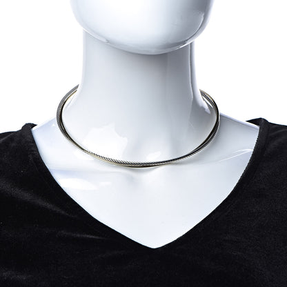 David Yurman Sterling Silver 18K Yellow Gold 4mm Crossover Cable Choker Necklace 2 of 4