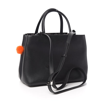 Fendi Vitello Dolce Mink Fur Pom Pom Petite 2Jours Tote Black Multicolor 3 of 10