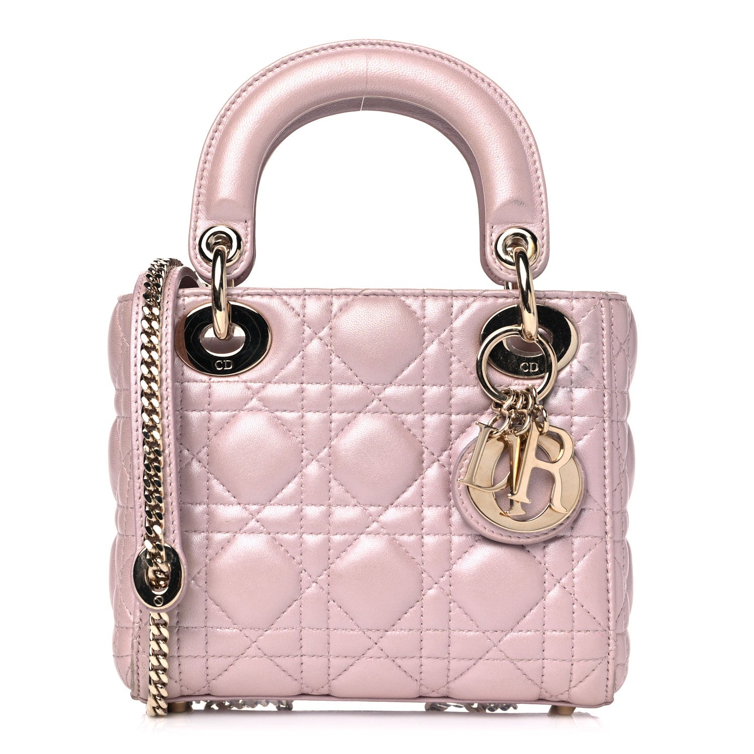 Christian Dior Metallic Lambskin Cannage Mini Lady Dior Lotus 1 of 20