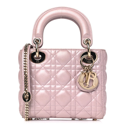 Christian Dior Metallic Lambskin Cannage Mini Lady Dior Lotus 1 of 20