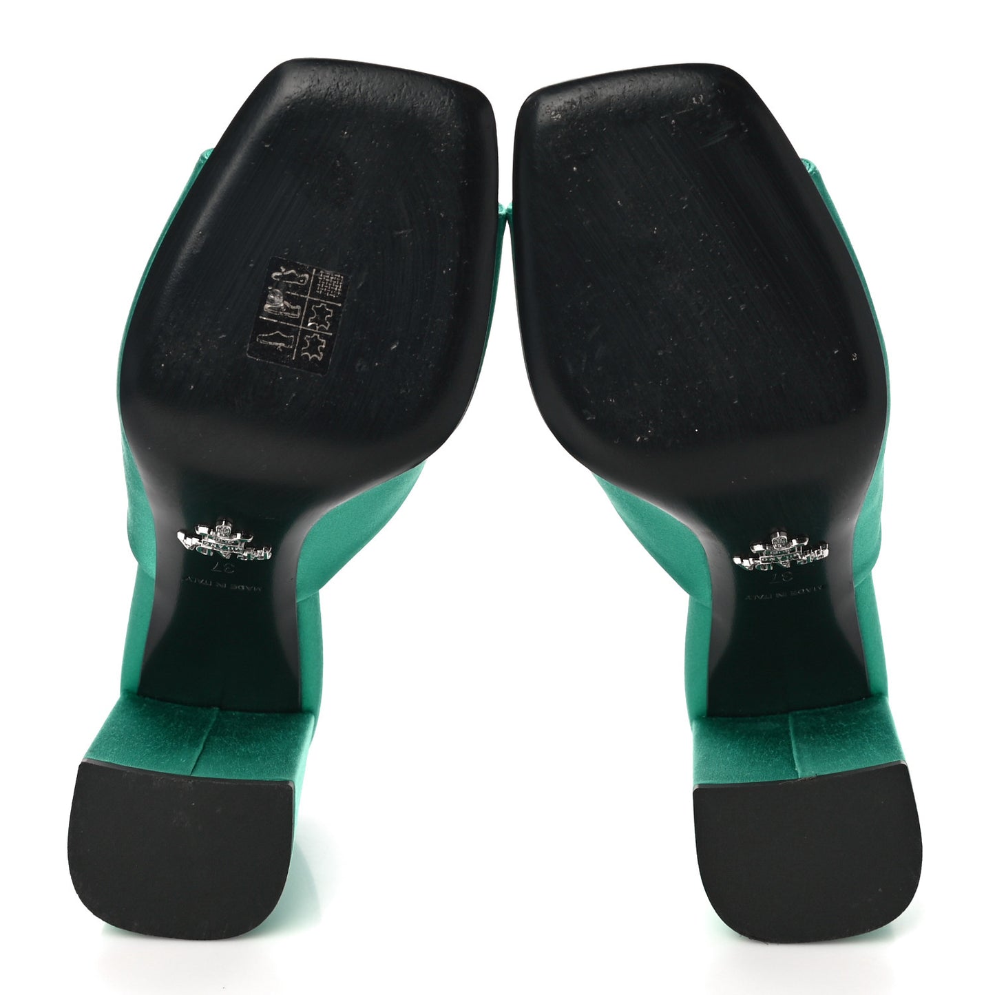 Satin Metal Triangle Logo 85mm Slide Sandals 37 Assenzio