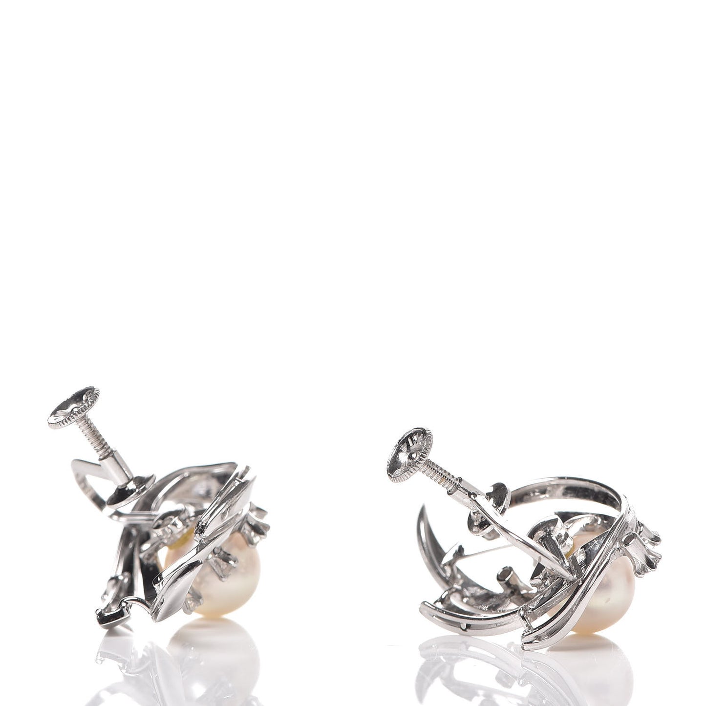 14K White Gold Diamond Akoya Pearl 8mm Screw Back Earrings