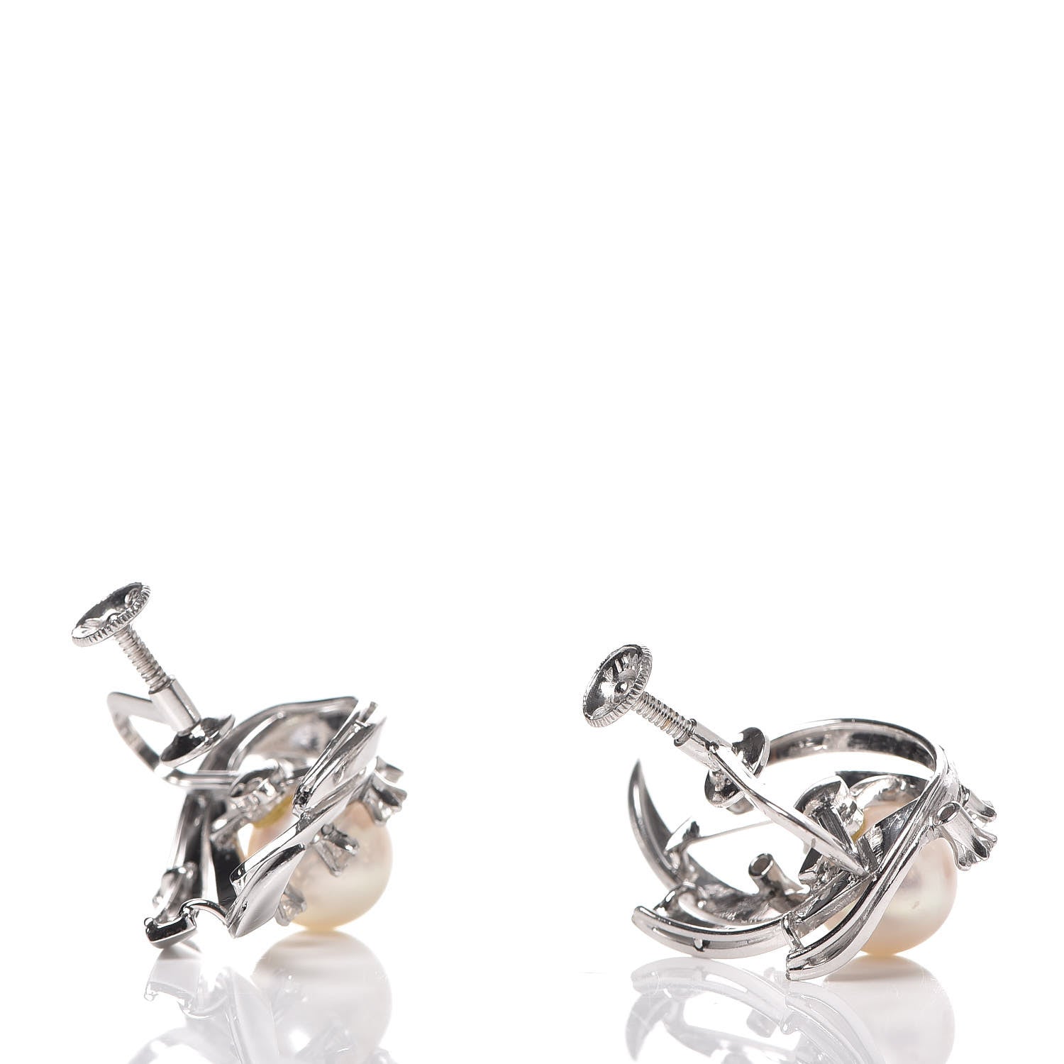 Mikimoto 14K White Gold Diamond Akoya Pearl 8mm Screw Back Earrings 3 of 4