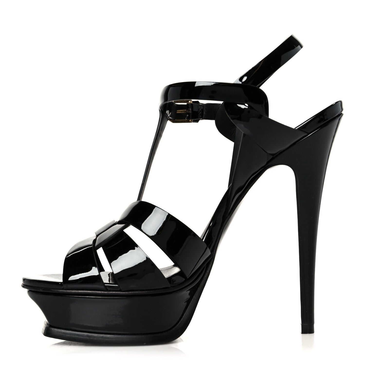 Saint Laurent Patent Tribute 105 Platform Sandals 38 Black 1 of 10