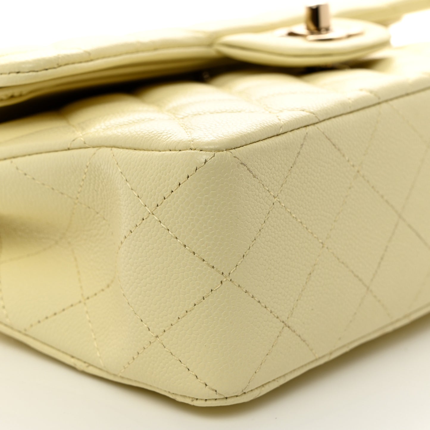 Caviar Quilted Small Double Flap Light Yellow