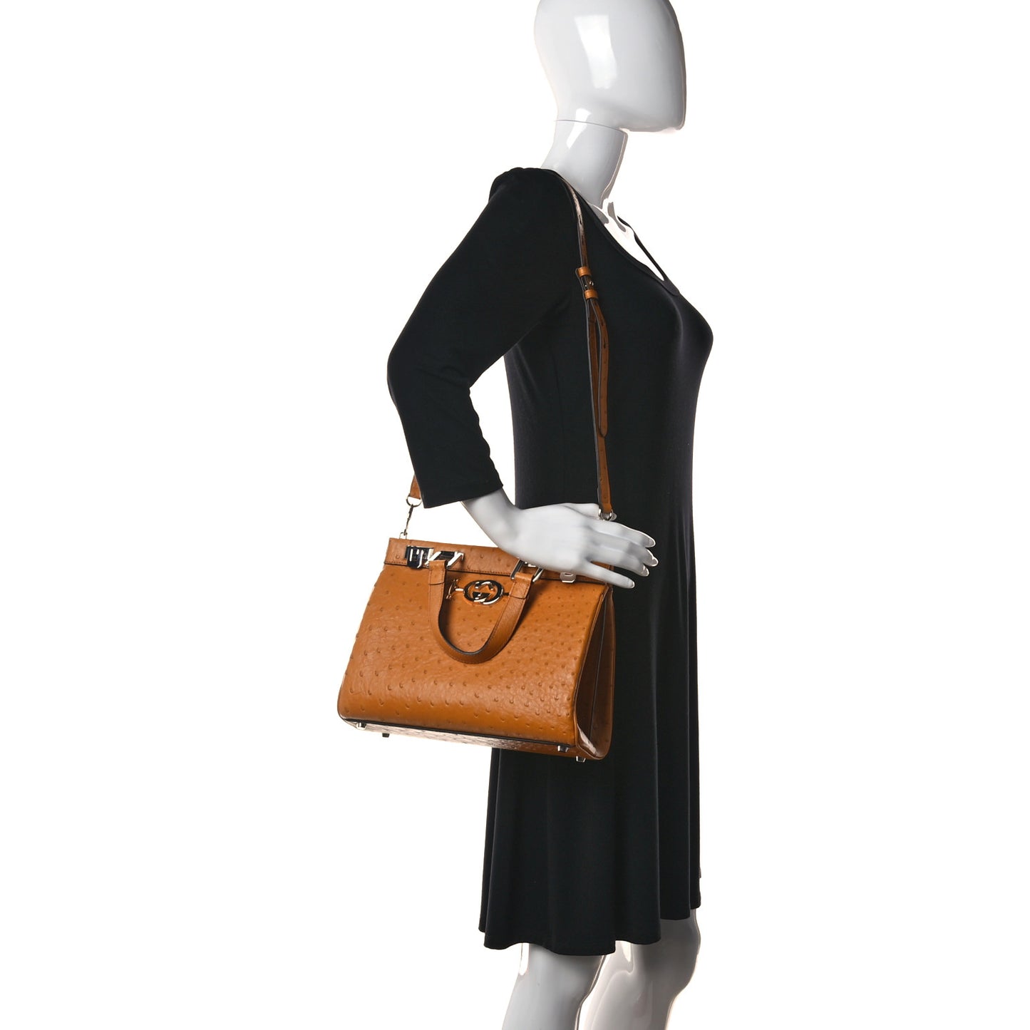 Ostrich Small Zumi Top Handle Bag Sun Oil