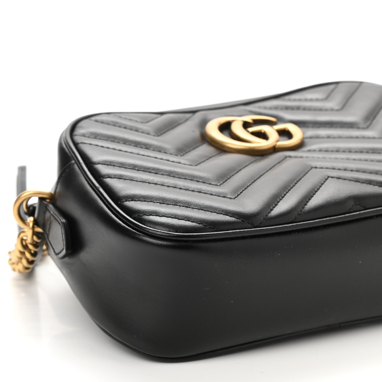 Gucci Calfskin Matelasse Small GG Marmont Chain Shoulder Bag Black 9 of 10