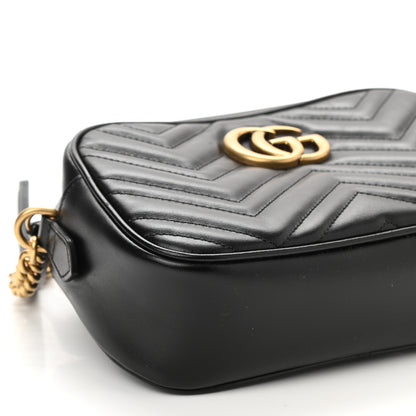 Gucci Calfskin Matelasse Small GG Marmont Chain Shoulder Bag Black 9 of 10
