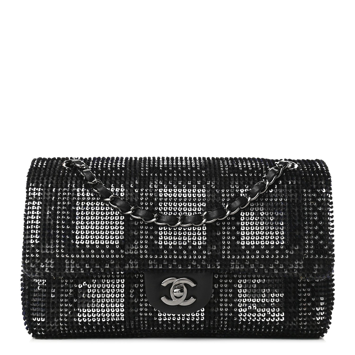 Chanel Velvet Sequin Mesh Lambskin Medium Double Flap Black 1 of 8