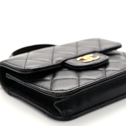 Chanel Lambskin Quilted Top Handle Flap Coin Purse With Chain Black 10 of 11