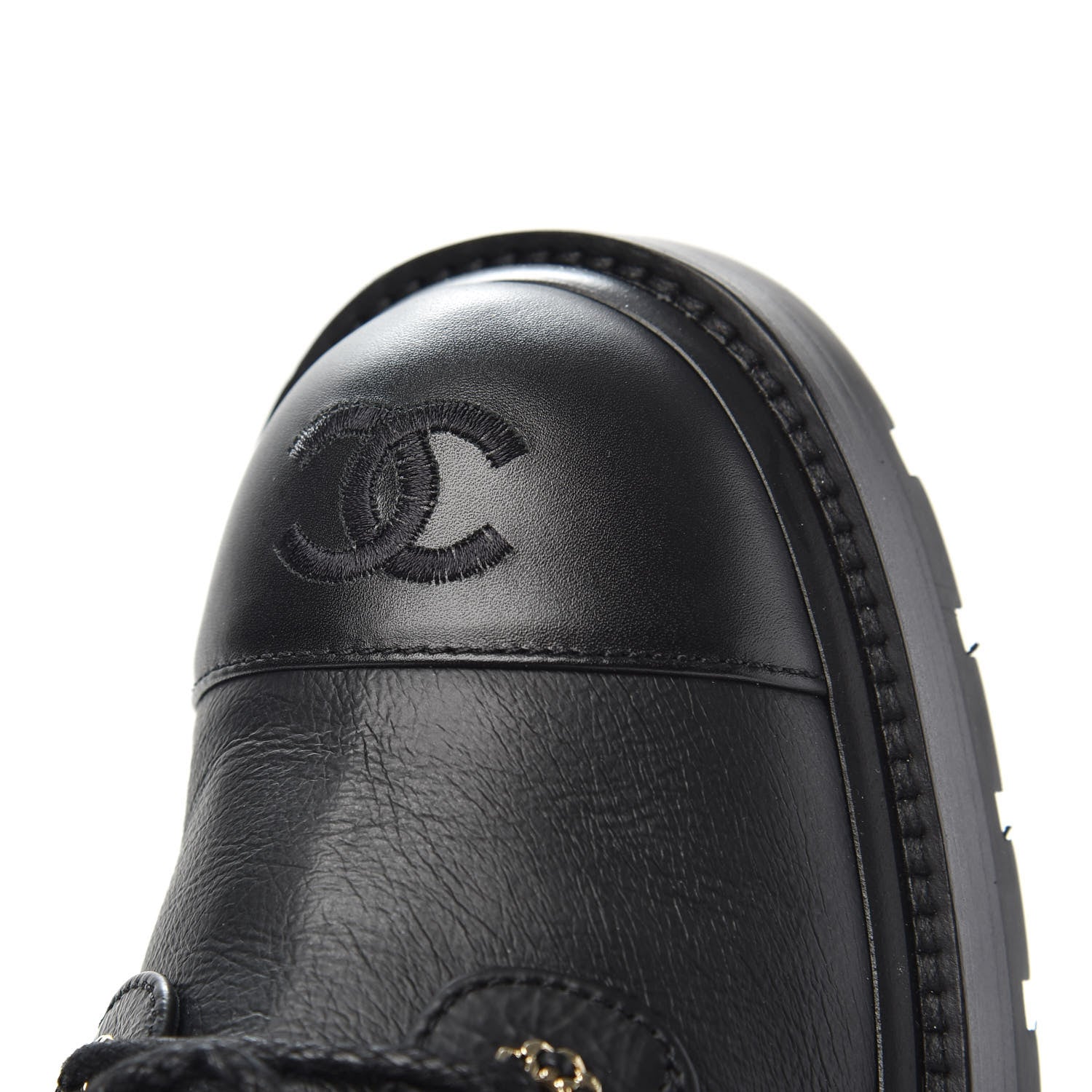 Chanel Shiny Goatskin Calfskin Quilted Lace Up Combat Boots 39 Black 8 of 9