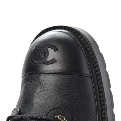 Chanel Shiny Goatskin Calfskin Quilted Lace Up Combat Boots 39 Black 8 of 9