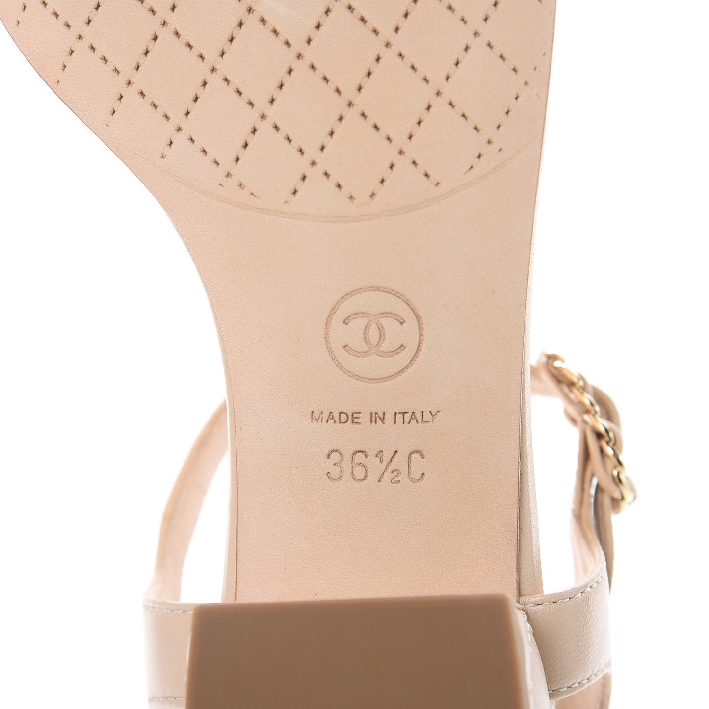 Lambskin Chain CC Logo Thong Sandals 36.5 Beige