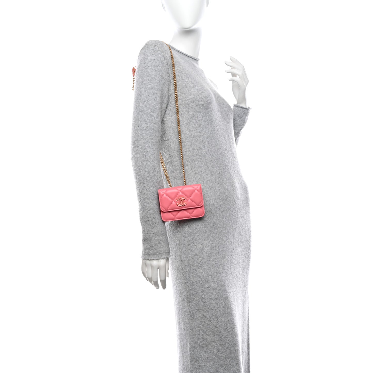Lambskin Enamel Quilted Pending Clutch With Chain Pink