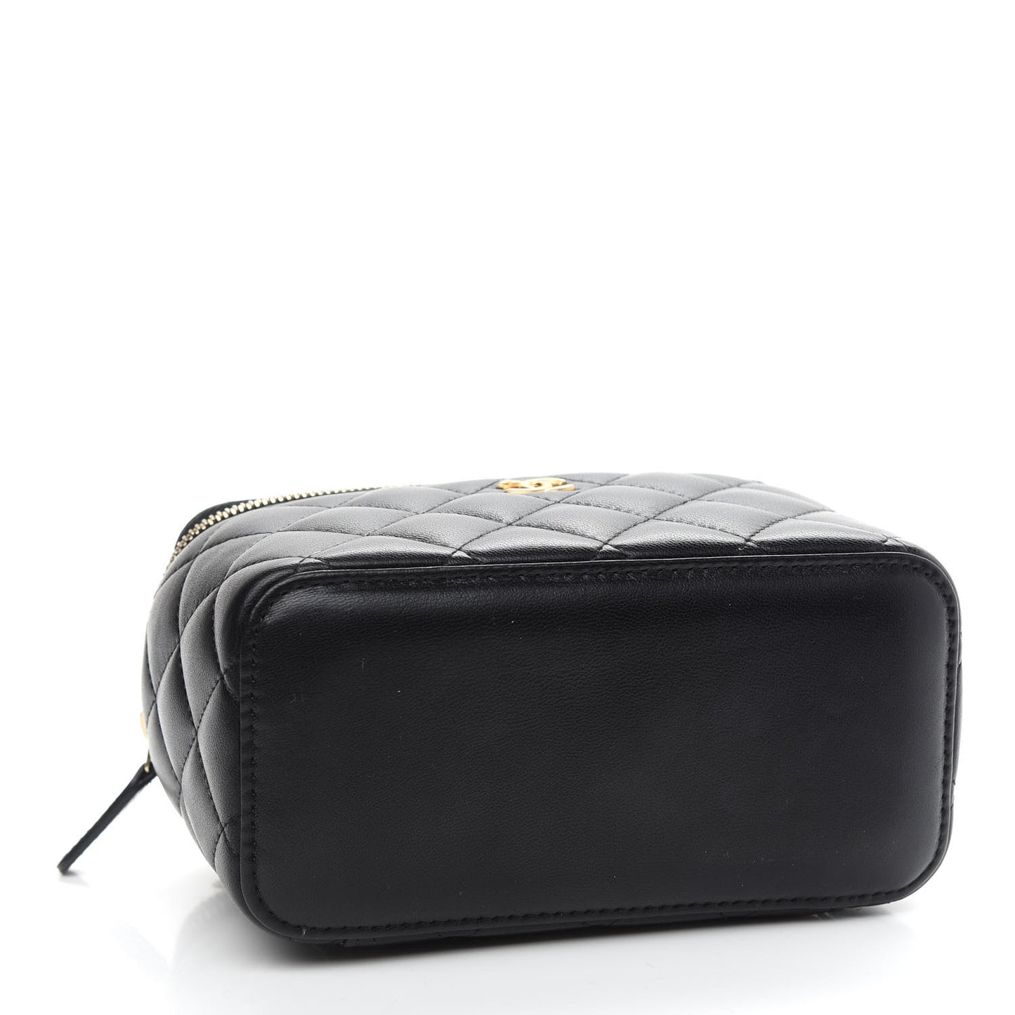 Lambskin Quilted Small Pearl Crush Vanity Case With Chain Black