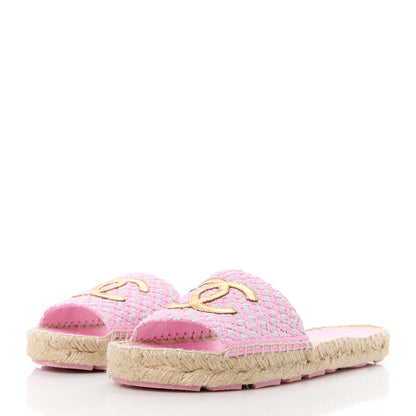 Chanel Tweed Laminated Lambskin CC Slide Sandals 37 Light Pink Gold 3 of 10
