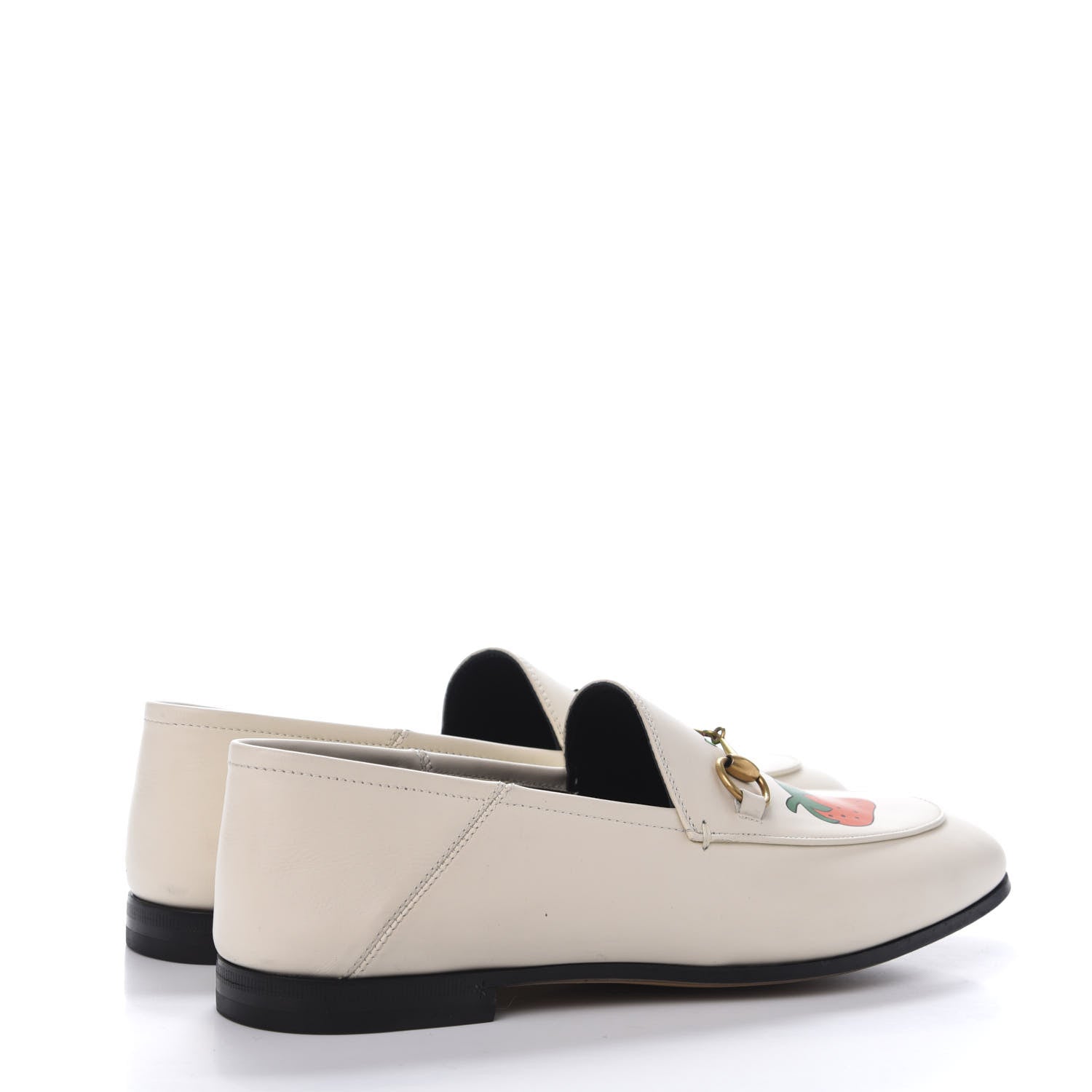 Gucci Calfskin Taste Strawberry Womens Brixton Horsebit Loafers 38.5 Ivory Red 5 of 10