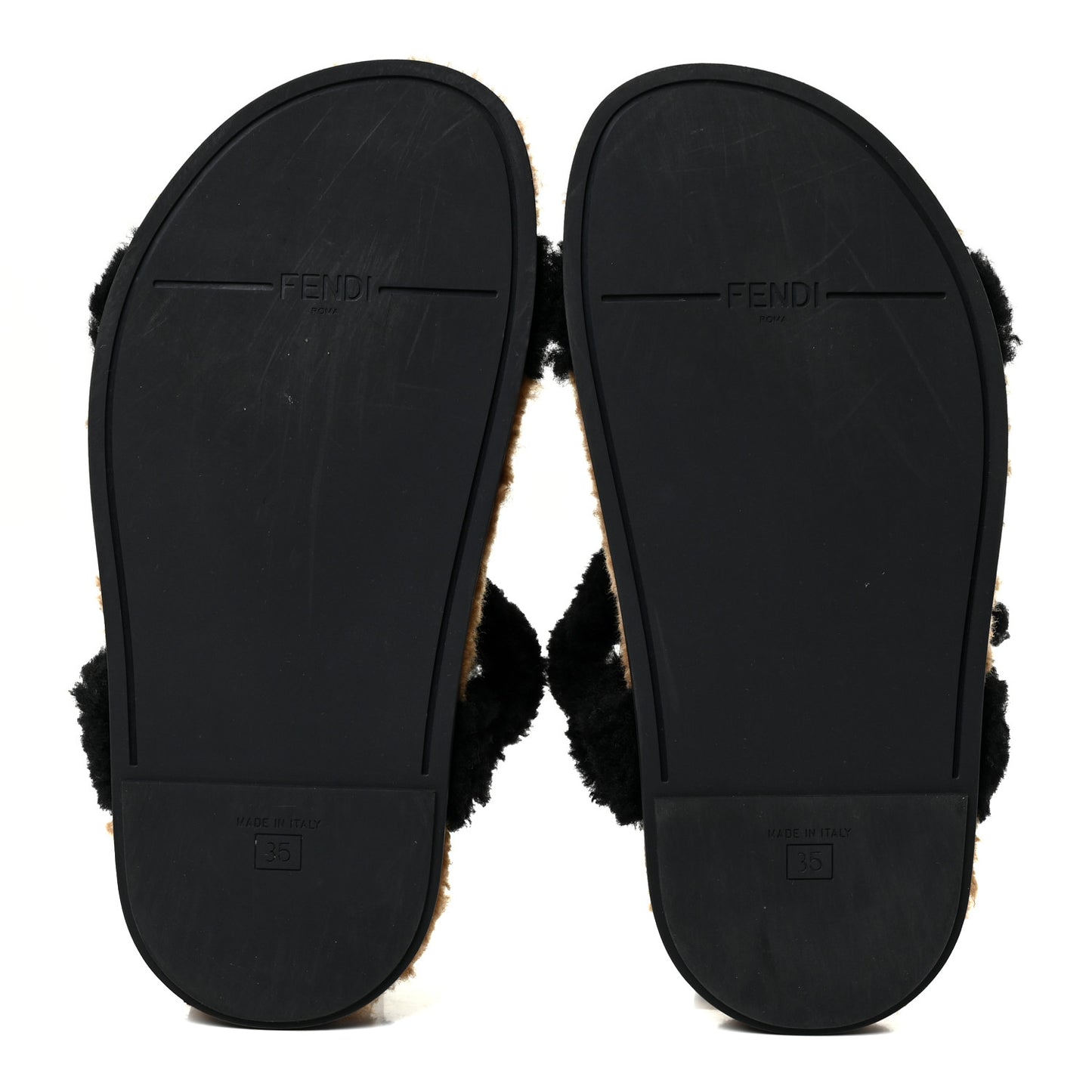 Shearling FF Fendi Feel Sandals 35 Tobacco Black