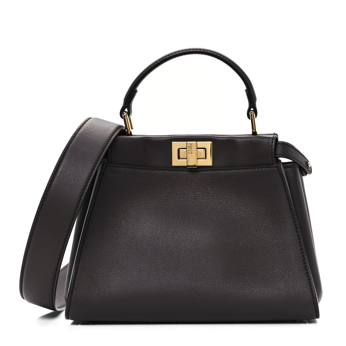 Vitello Seta Suede FF Mini Peekaboo Iconic Satchel Chocolate
