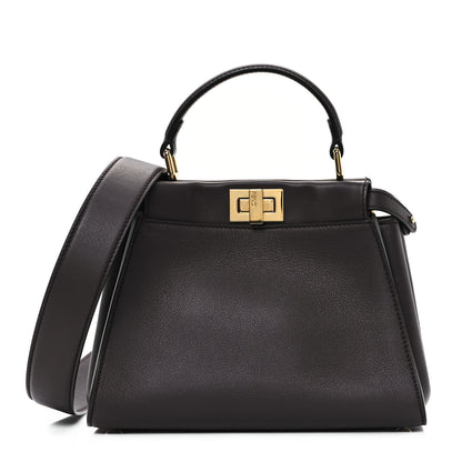 Fendi Vitello Seta Suede FF Mini Peekaboo Iconic Satchel Chocolate 1 of 10