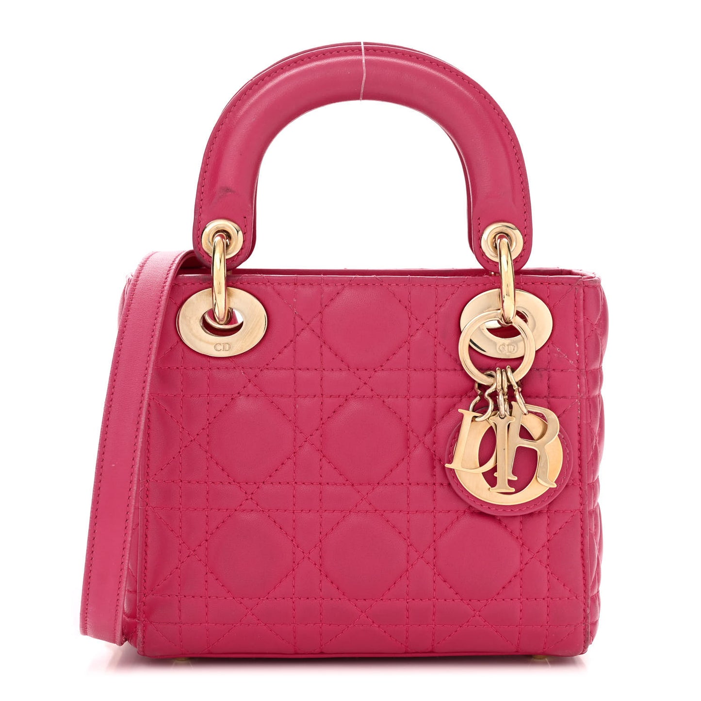 Lambskin Cannage Mini Lady Dior Fuchsia