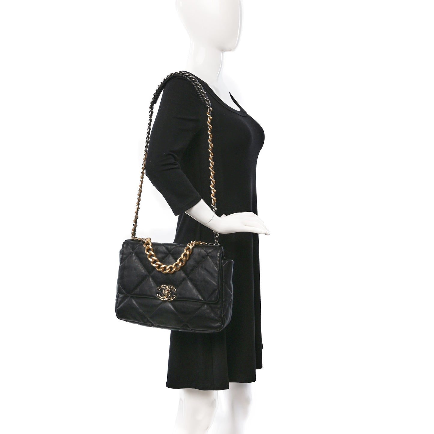 Lambskin Quilted Large Chanel 19 Flap Black