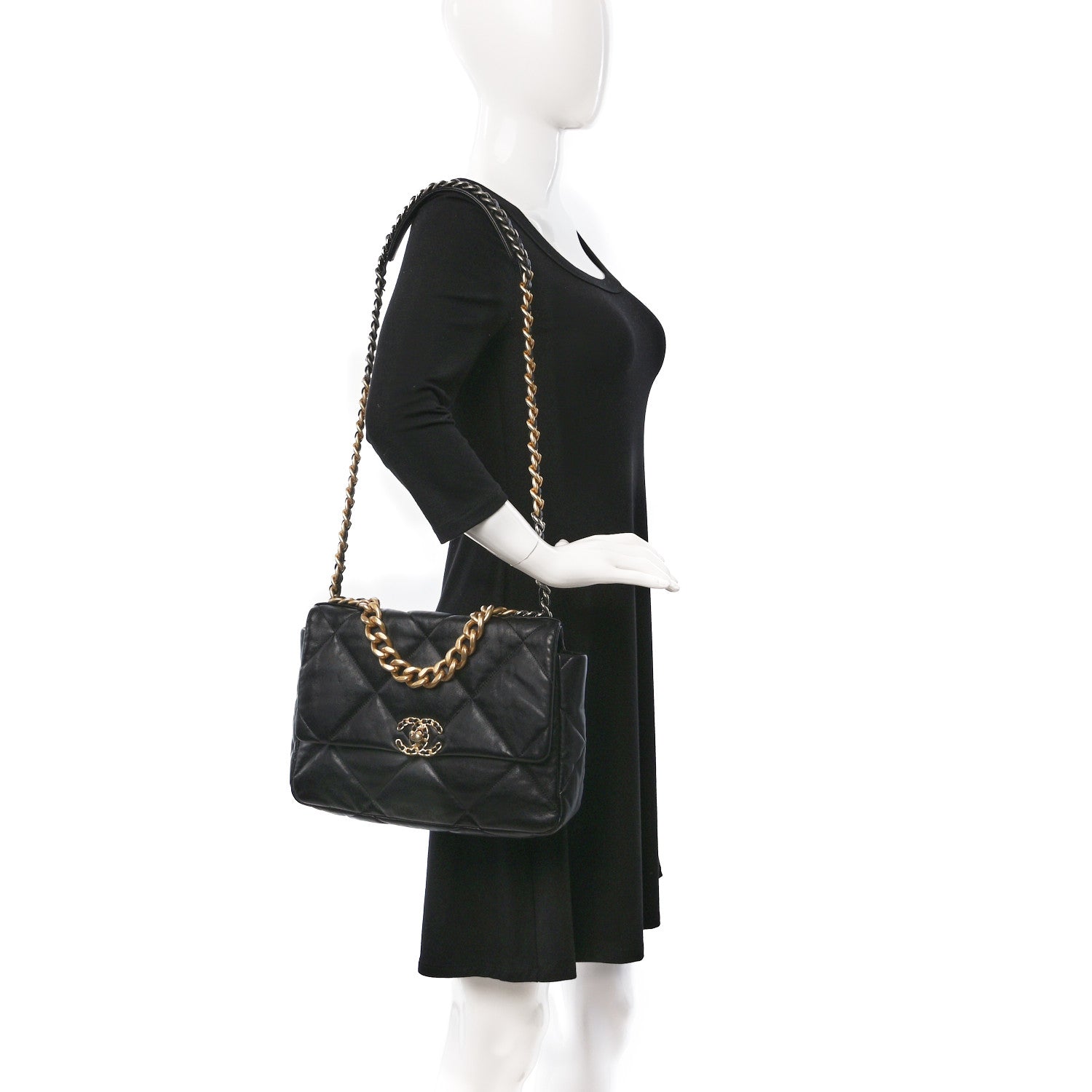 Chanel Lambskin Quilted Large Chanel 19 Flap Black 2 of 9