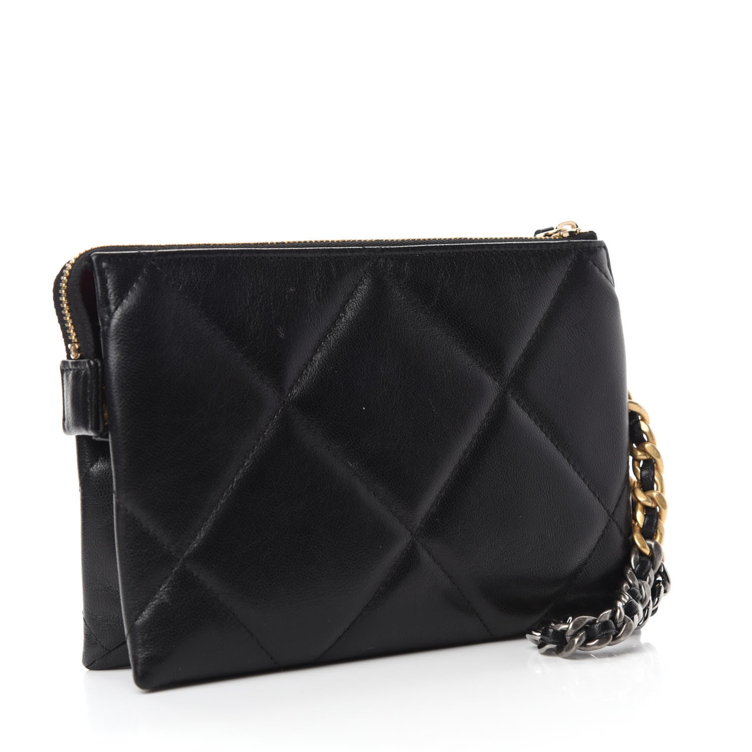 Chanel Shiny Goatskin Quilted Small Chanel 19 Pouch With Handle Black 3 of 8