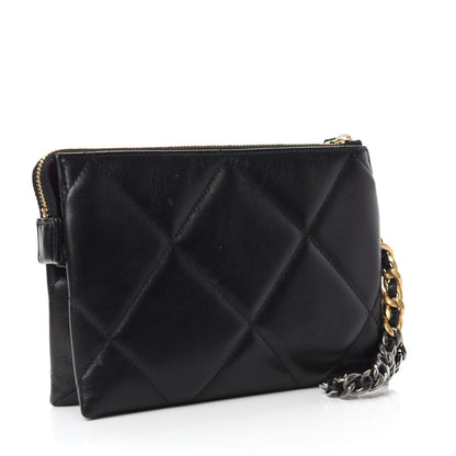Chanel Shiny Goatskin Quilted Small Chanel 19 Pouch With Handle Black 3 of 8
