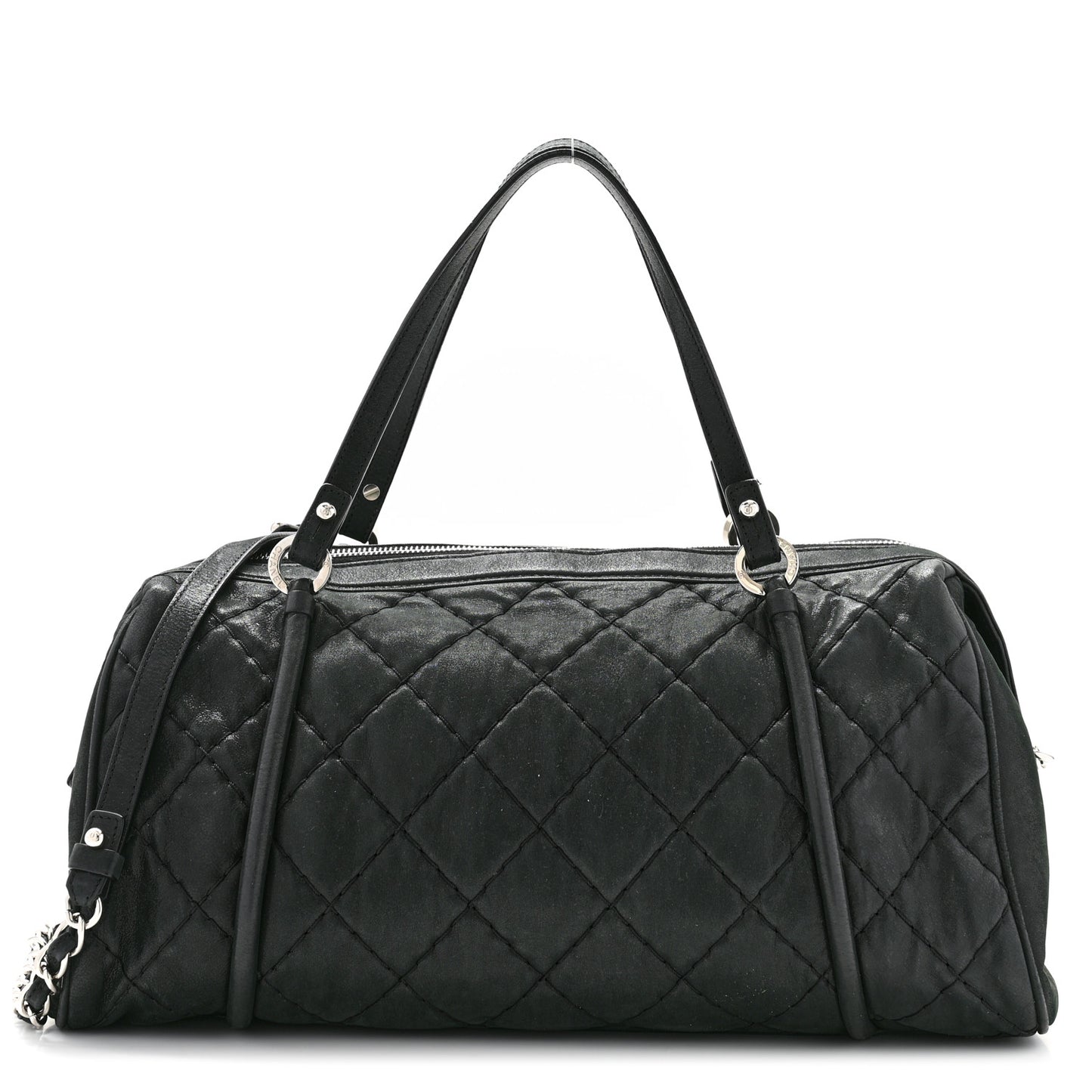 Iridescent Calfskin Quilted Relax CC Bowler Bag Black