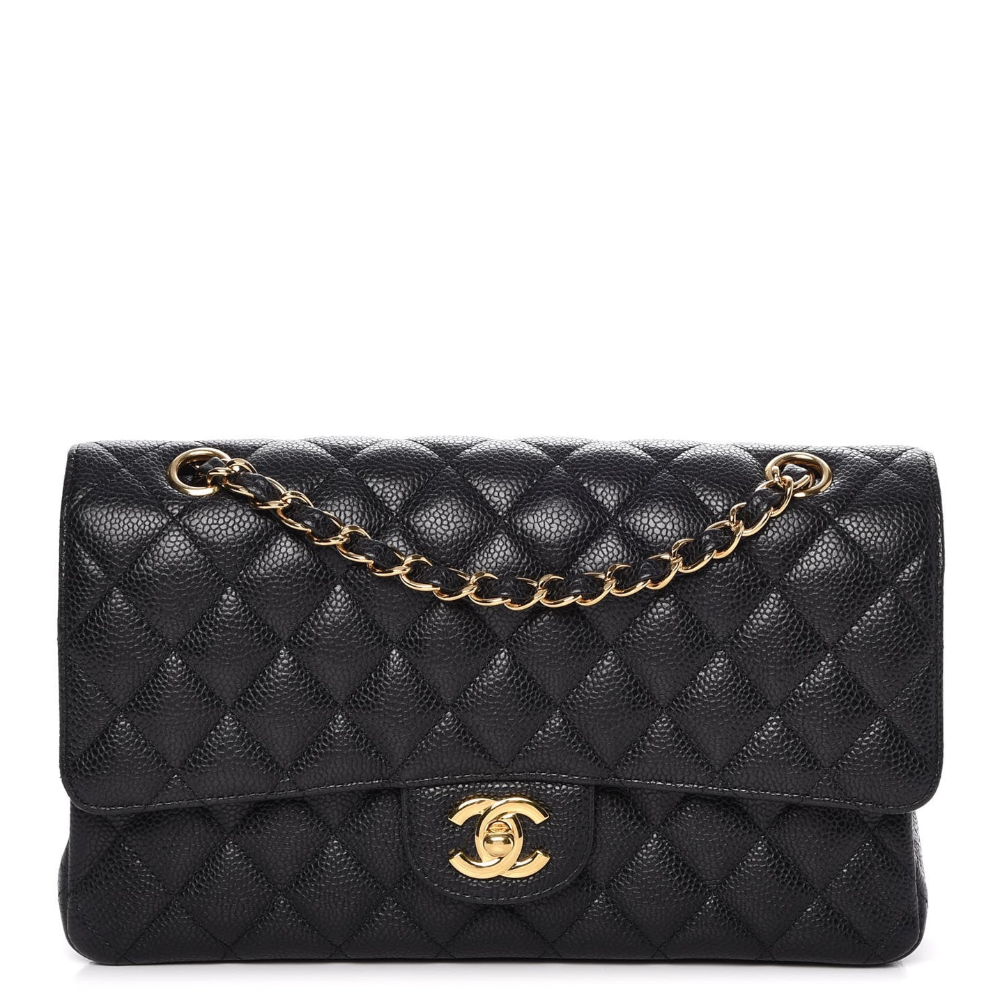 Caviar Quilted Medium Double Flap Black