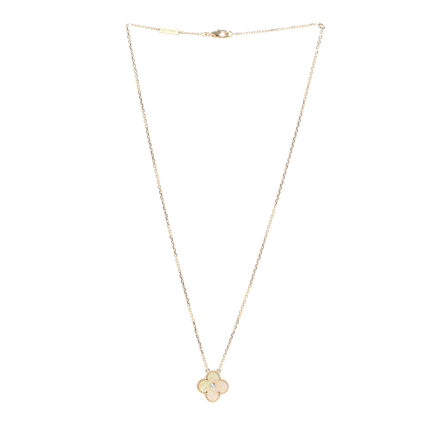 18K Yellow Gold Diamond Yellow Mother of Pearl Vintage Alhambra Pendant Necklace