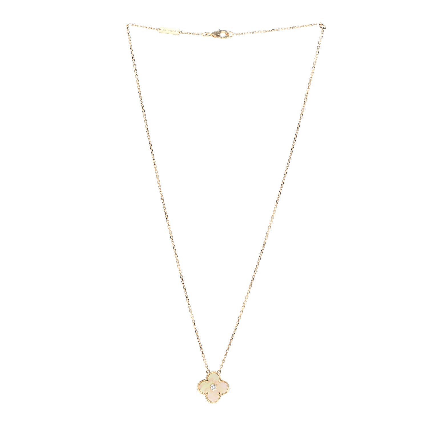 Van Cleef & Arpels 18K Yellow Gold Diamond Yellow Mother of Pearl Vintage Alhambra Pendant Necklace 3 of 8