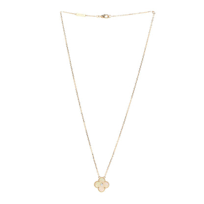 Van Cleef & Arpels 18K Yellow Gold Diamond Yellow Mother of Pearl Vintage Alhambra Pendant Necklace 3 of 8