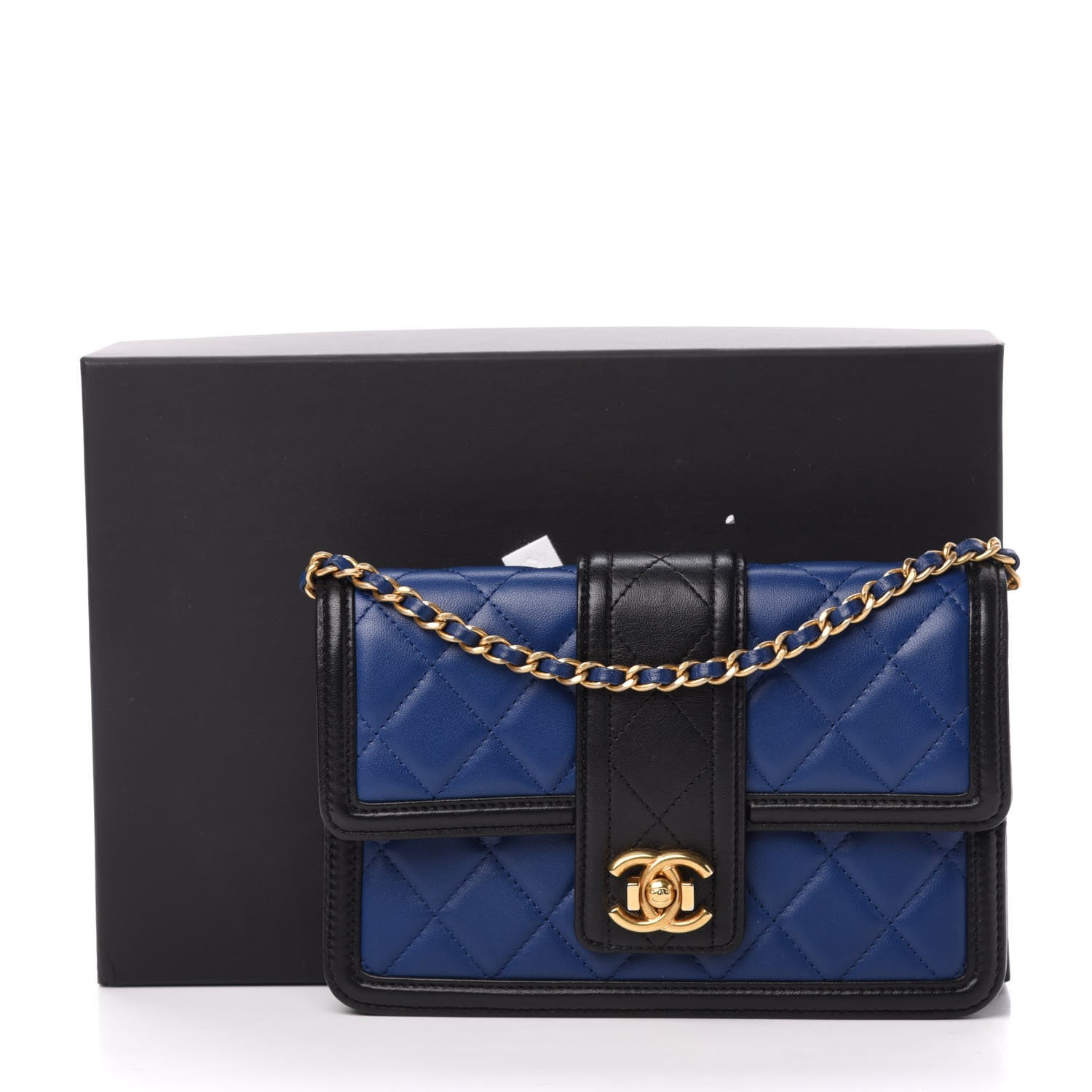Chanel Lambskin Quilted Elegant CC Wallet On Chain WOC Blue Black 12 of 12