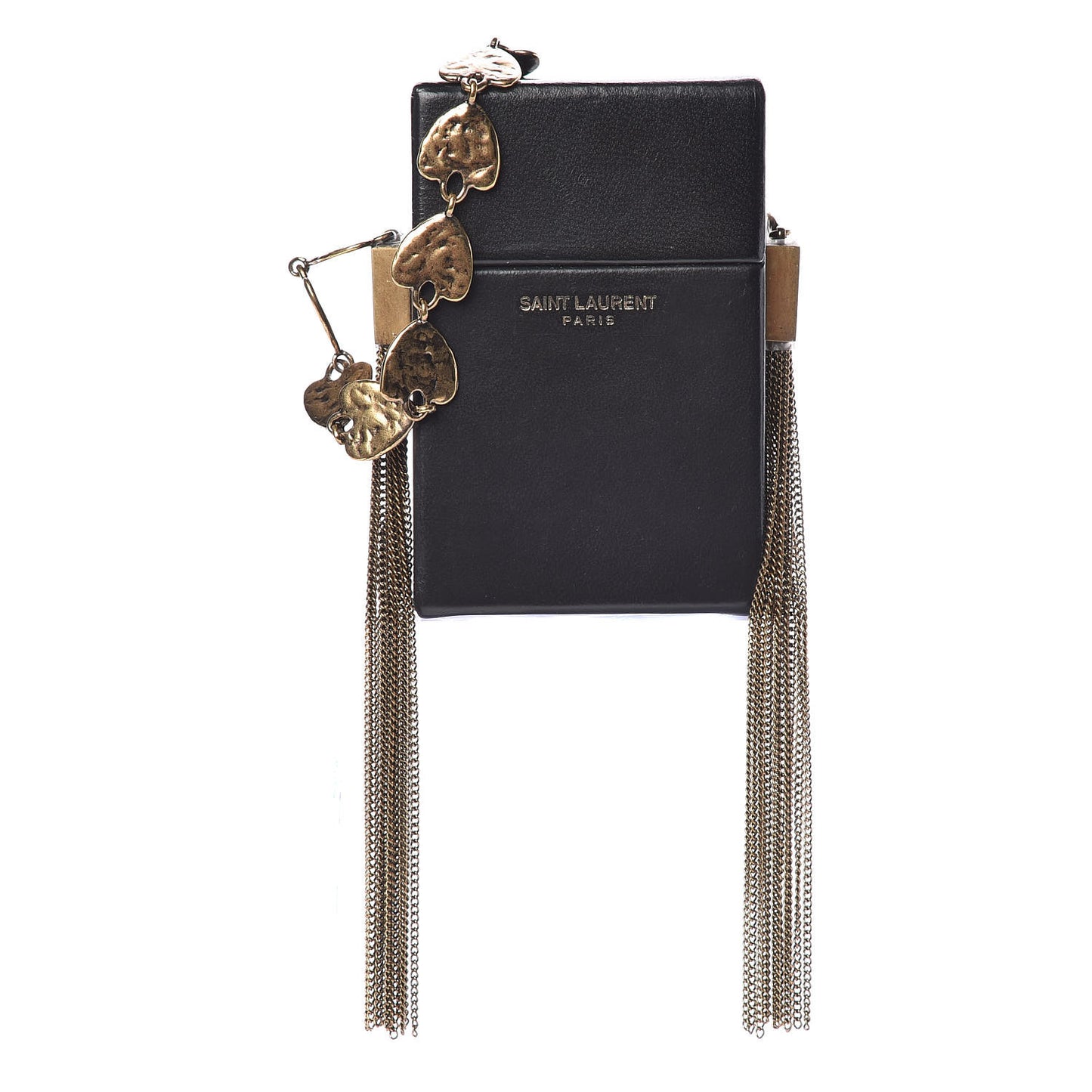 Lambskin Smoking Box Heart Motif Crossbody Black