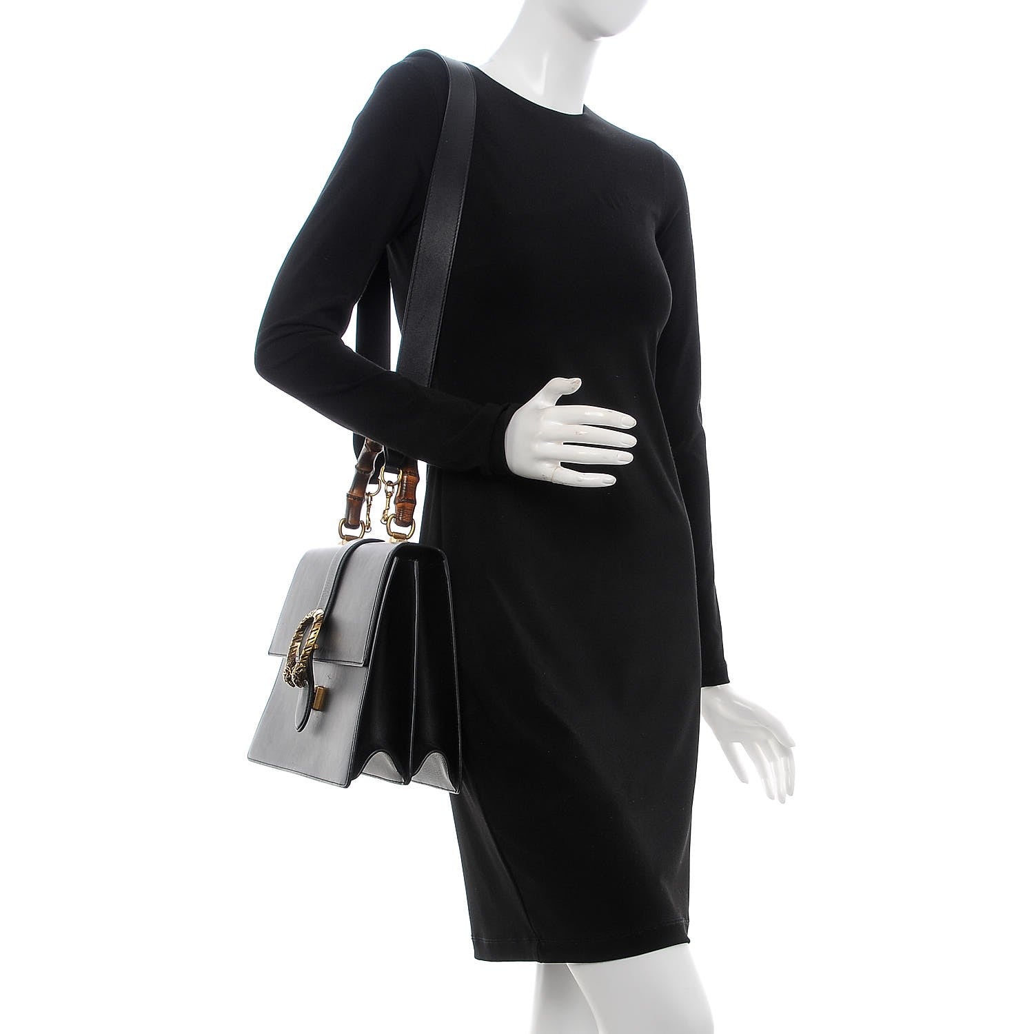Gucci Moon Calfskin Web Large Dionysus Bamboo Top Handle Bag Black 2 of 15